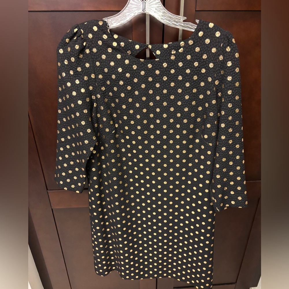 Talbots Black Shift Dress with Gold Dots